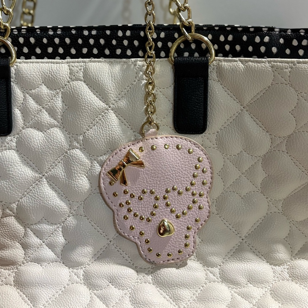 Betsey Johnson Pink Skull Gold Studded Purse Charm Keychain Goth Glam